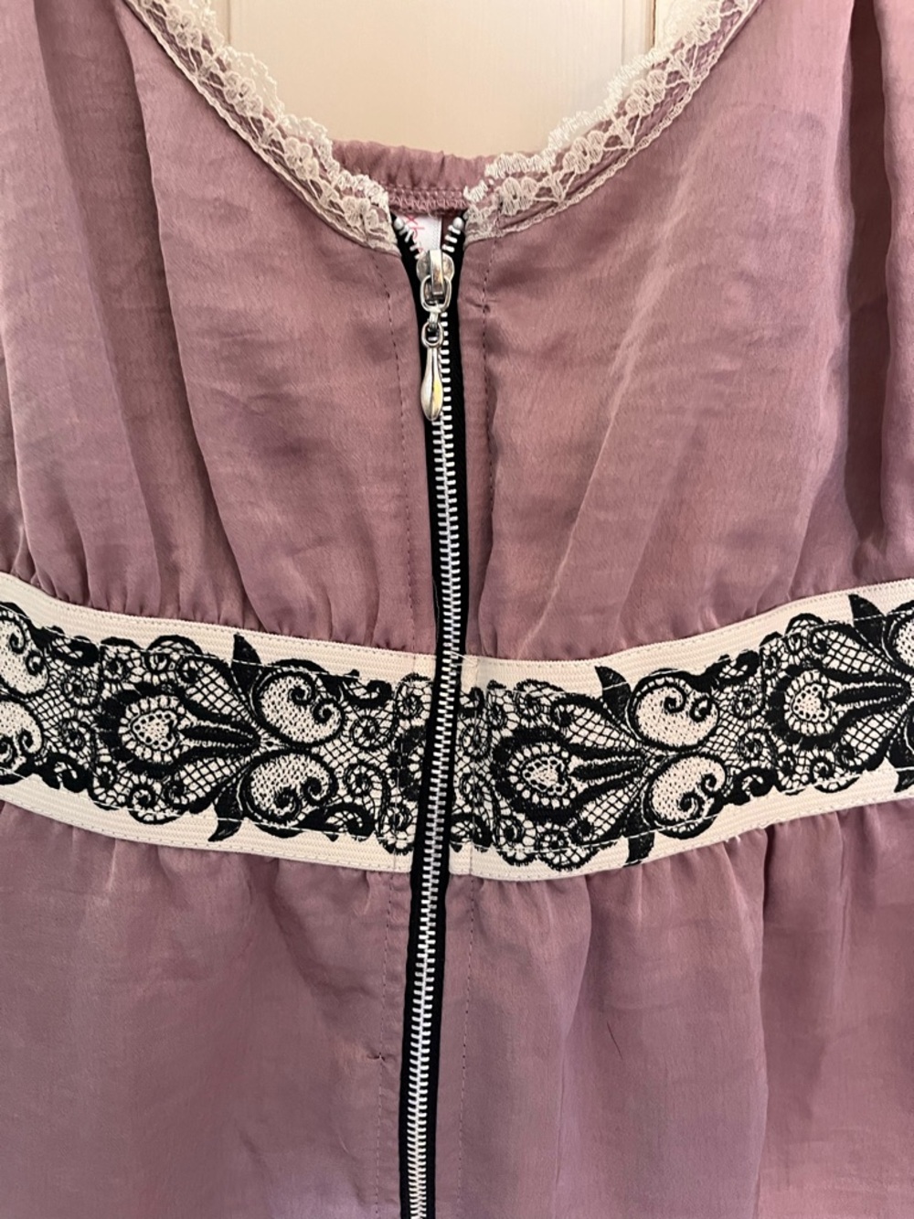 Xhilaration Mauve Satin Lace-Trim Slip with Embroidered Waist - Picture 2 of 8